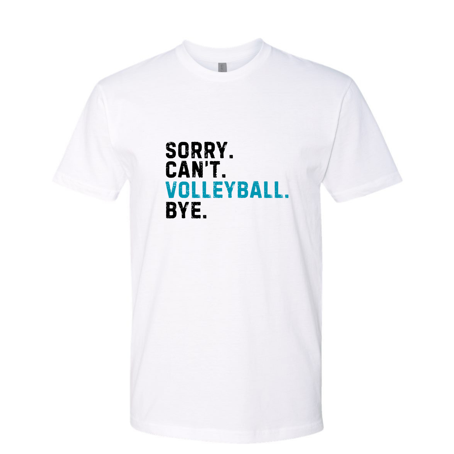 Sorry. Can't. Volleyball. Bye. Black and Teal