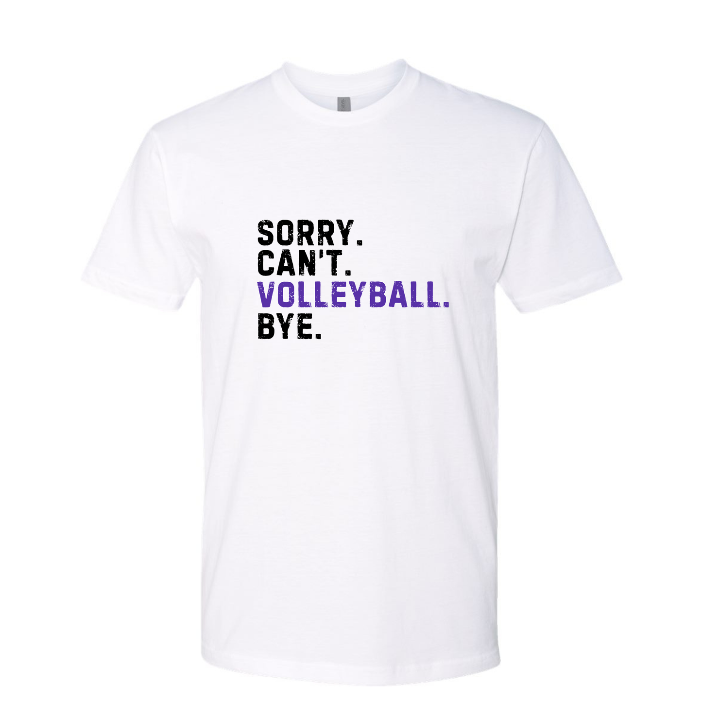 Sorry. Can't. Volleyball. Bye.  Black and Purple