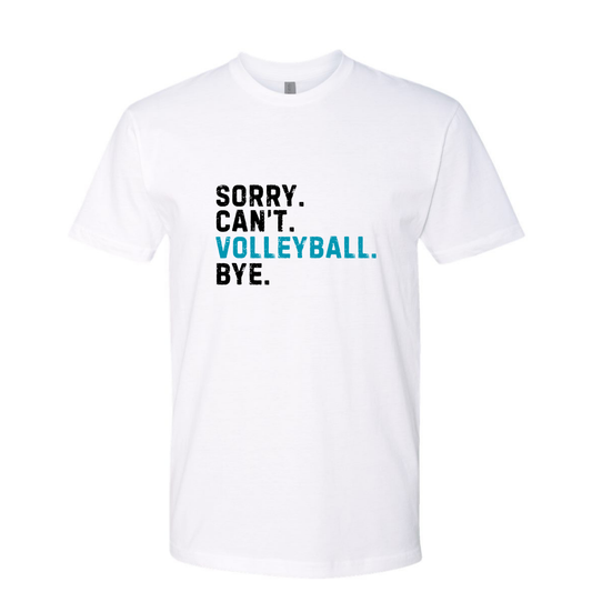 Sorry. Can't. Volleyball. Bye.  Black and Teal