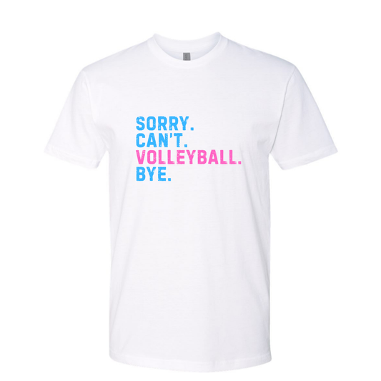Sorry. Can't. Volleyball. Bye.  Light Blue and Pink